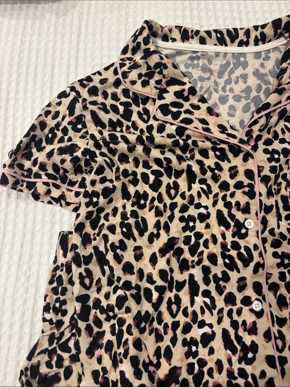 Tahari Leopard Print Button-Front Top with Pink Trim